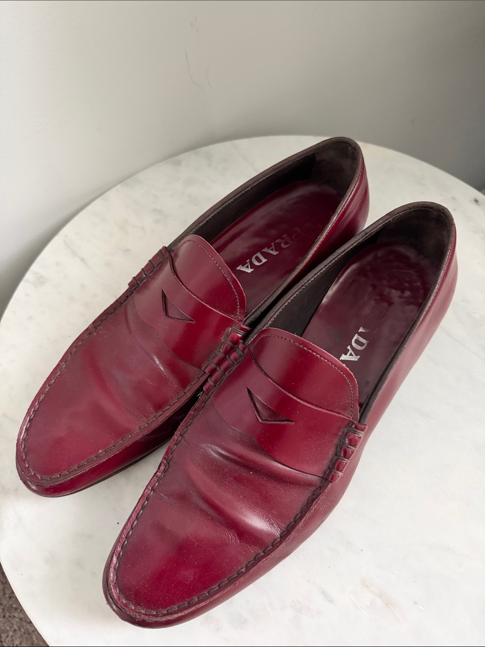Prada Burgundy Leather Penny Loafers 9.5 Men’s